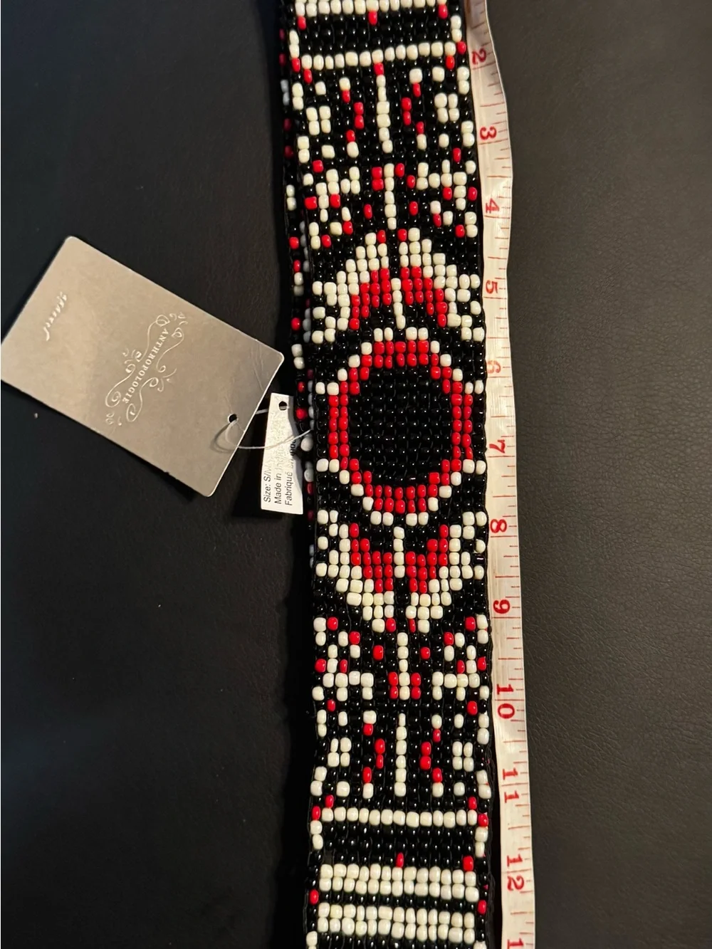 Anthropologie Black, Red & White Beaded Waist Belt